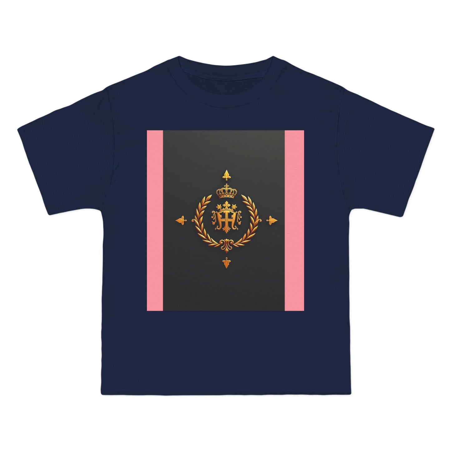 Short-Sleeve Graphic T-Shirt, Stylish Casual Wear, Trendy Gift for Friends, Summer Fashion, Statement Tee, Everyday Comfort - Pink Striped Gold Crest