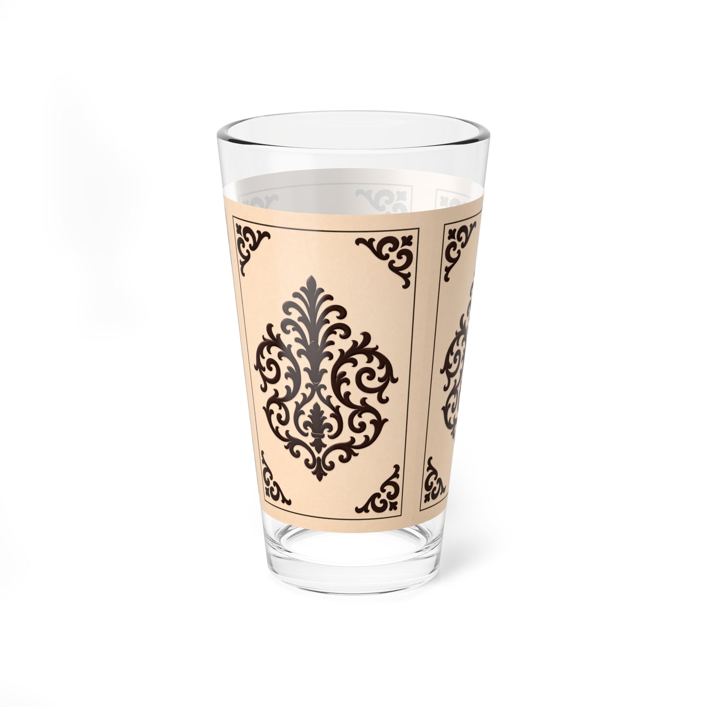 Almond-Beige & Brown Baroque Mixing Glass — Vintage Baroque 16oz Cocktail Mixing Glass