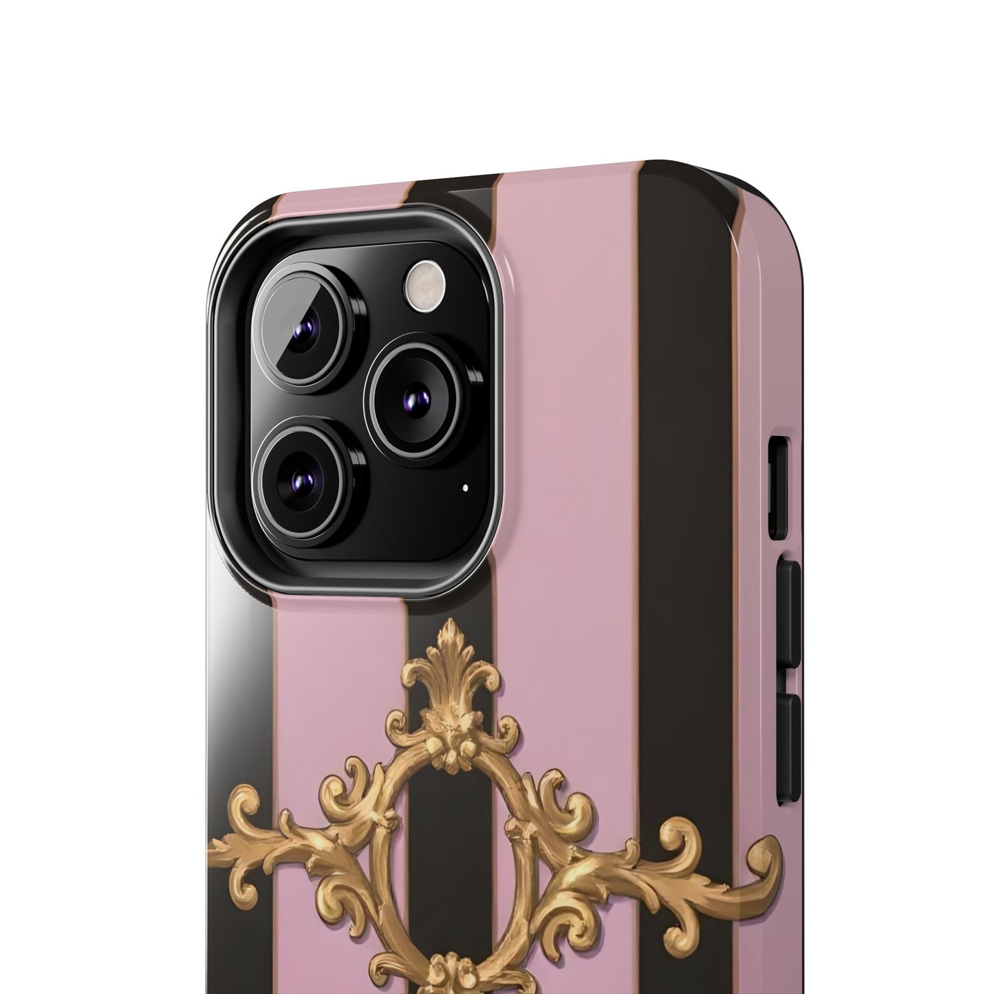 Stylish Tough Phone Case for Elegant Protection, Fashionable Accessories, Smartphone Cover - Matte Lavender & Black Striped Gold Baroque