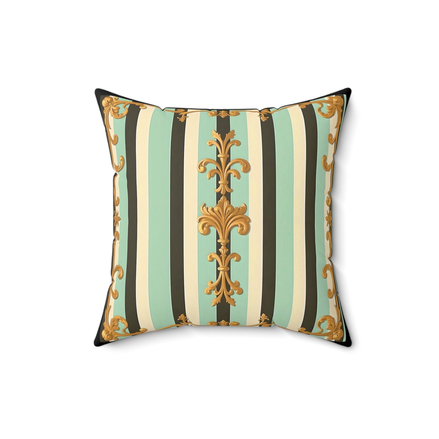 Elegant Striped Decorative Pillow, Home Decor Accent, Living Room Cushion, Pillows for Sofa, Stylish Throw Pillow - Black & Matte Mint Striped Rococo