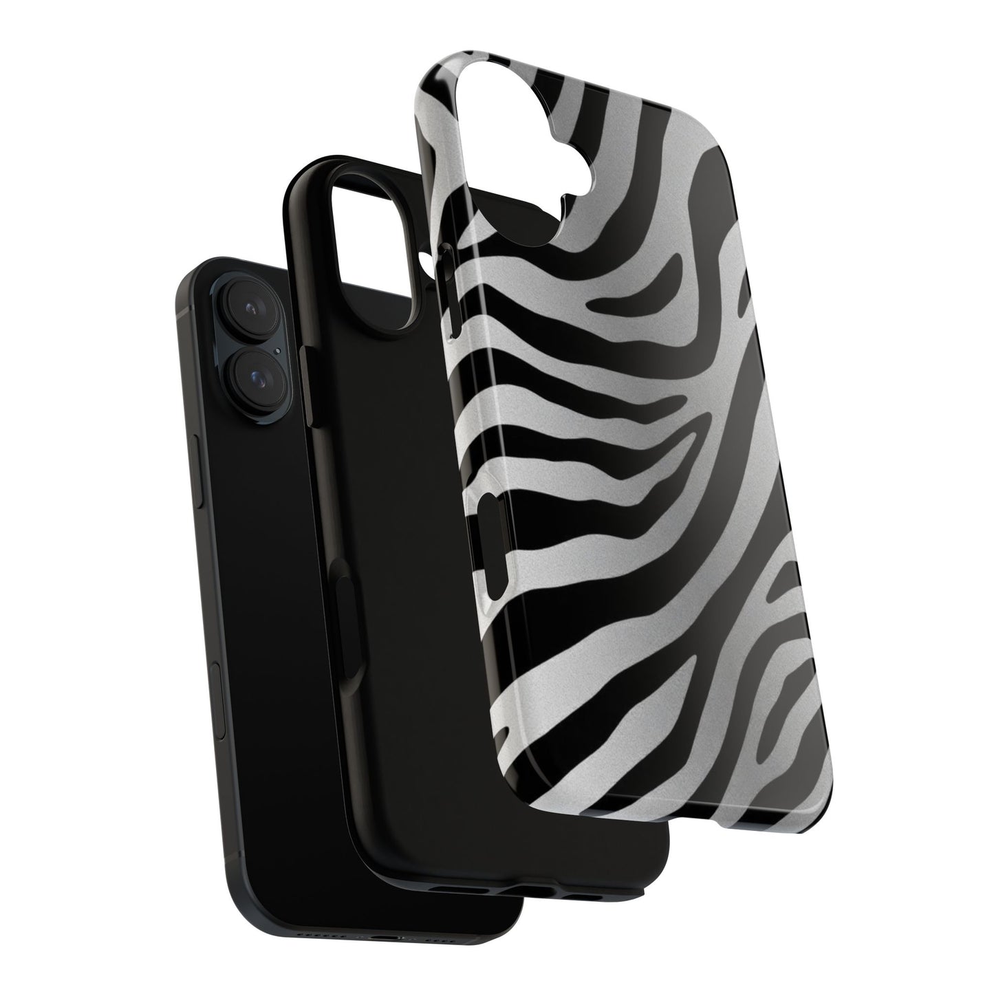 Zebra Print Tough Phone Case - Silver