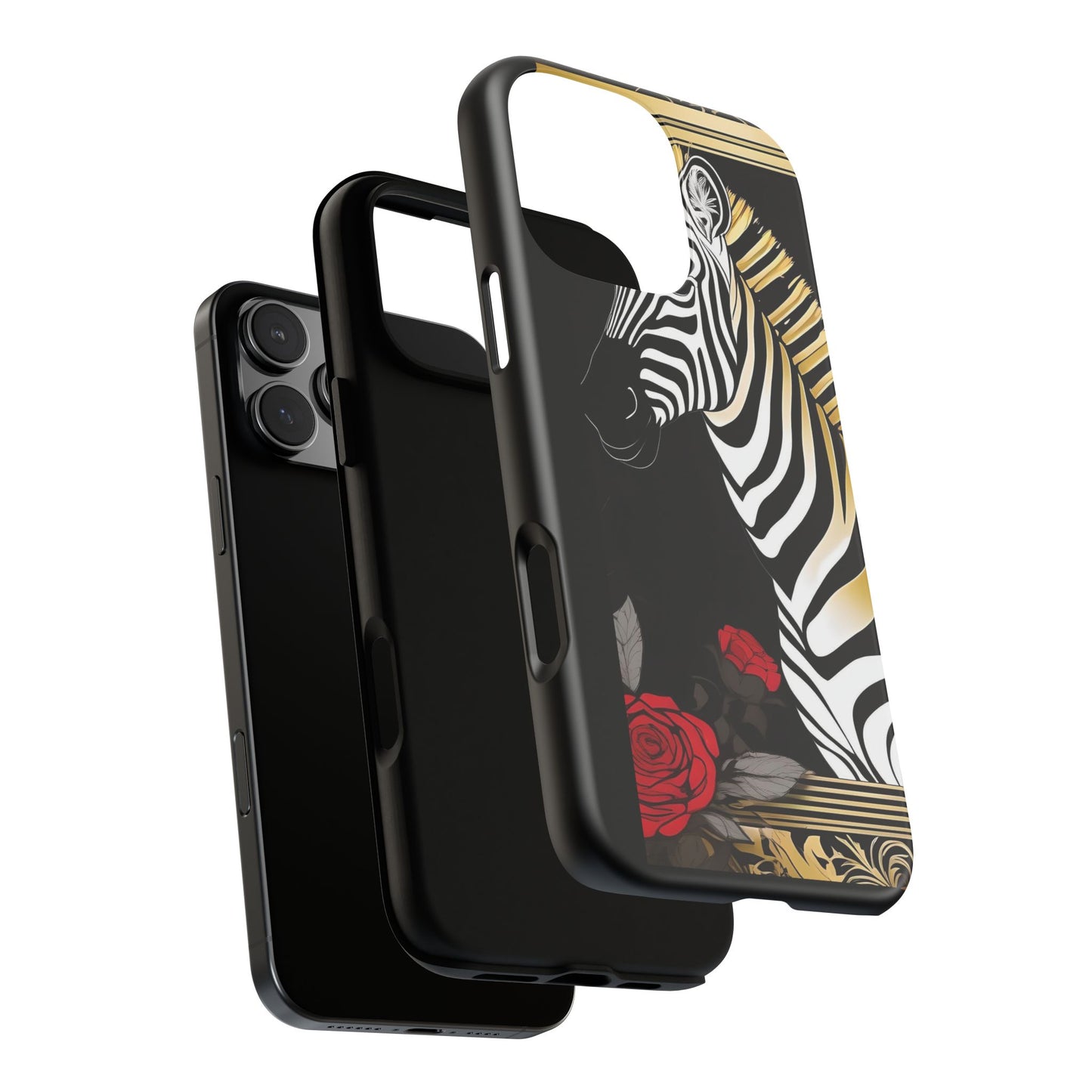 Phone Case - Elegant Zebra & Roses Design