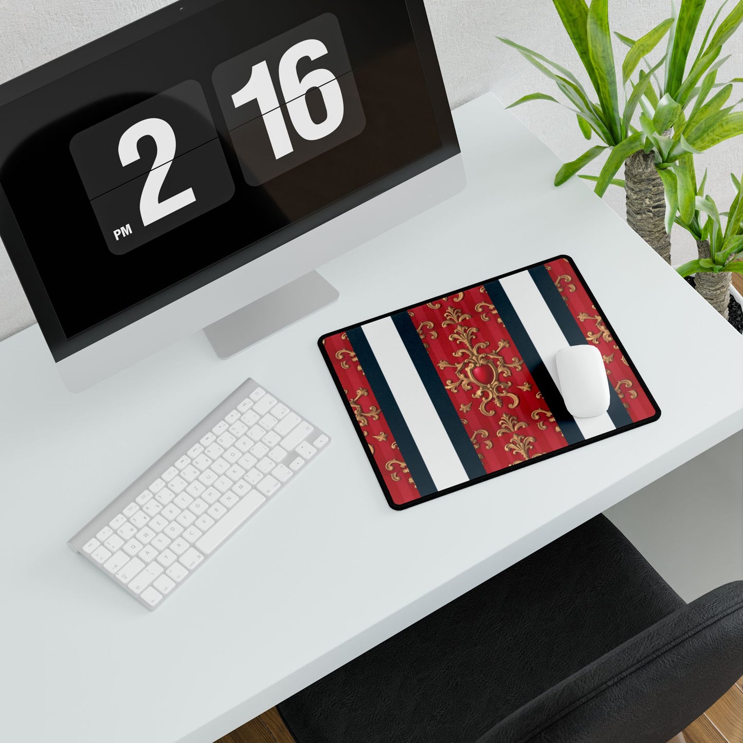 Elegant Office Desk Mats for Stylish Workspaces, Customizable, Home Office Decor, Gift for Professionals - Blue, Red & White Striped Baroque
