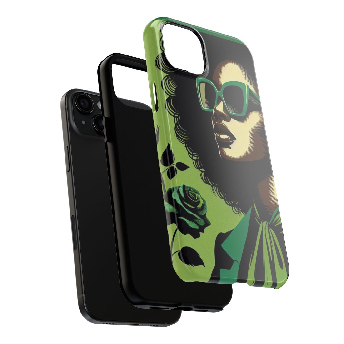 Chic Tough Phone Case | Artistic Green & Black Design | Phone Protection, Gift for Her, Stylish Accessory, Trendy Tech - Lady in Green