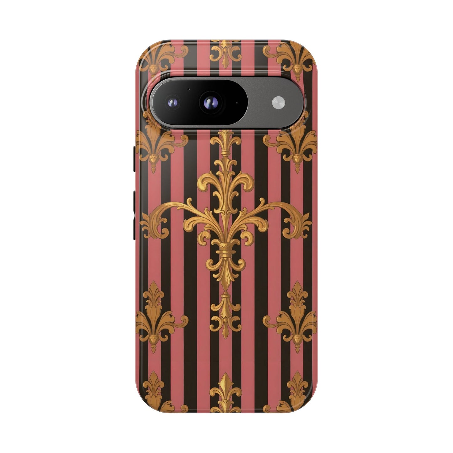 Elegant Floral Motif Phone Case - Tough Cases with Vintage Design - Mauve Striped Gold Damask
