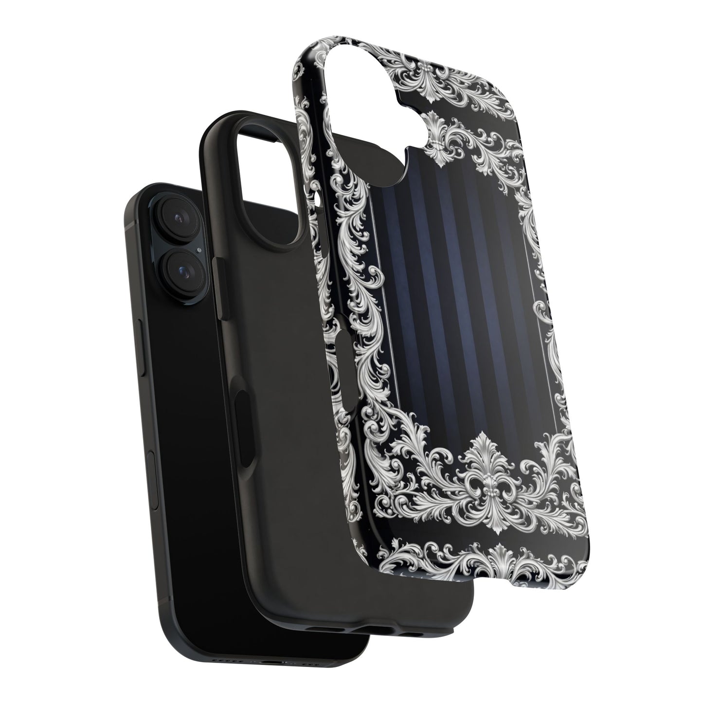 Navy Stripes & Baroque Tough Phone Case — Protective Decorative iPhone Case