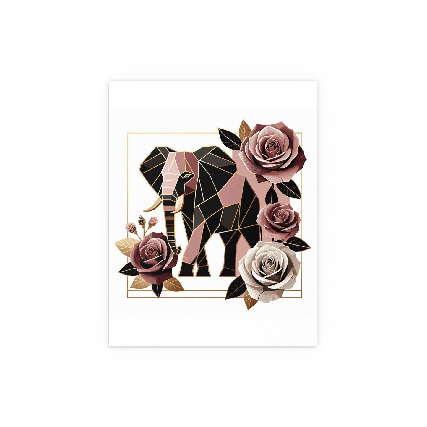 Elegant Floral Silk Poster - Indoor/Outdoor Wall Art for Home Decor - Brown & Mauve Elephant & Roses