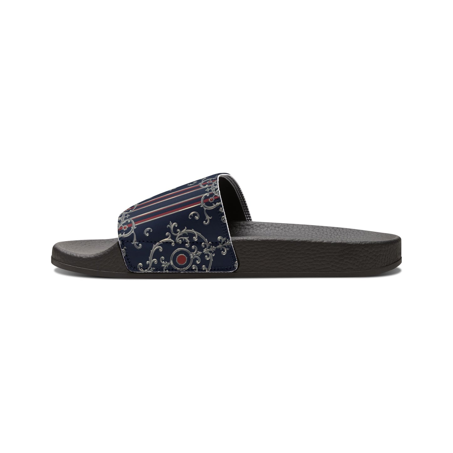 Stylish Women's Removable-Strap Sandals, Summer Footwear, Beach Slides, Casual Open-Toe Shoes - Blue & Red Striped Silver Baroque