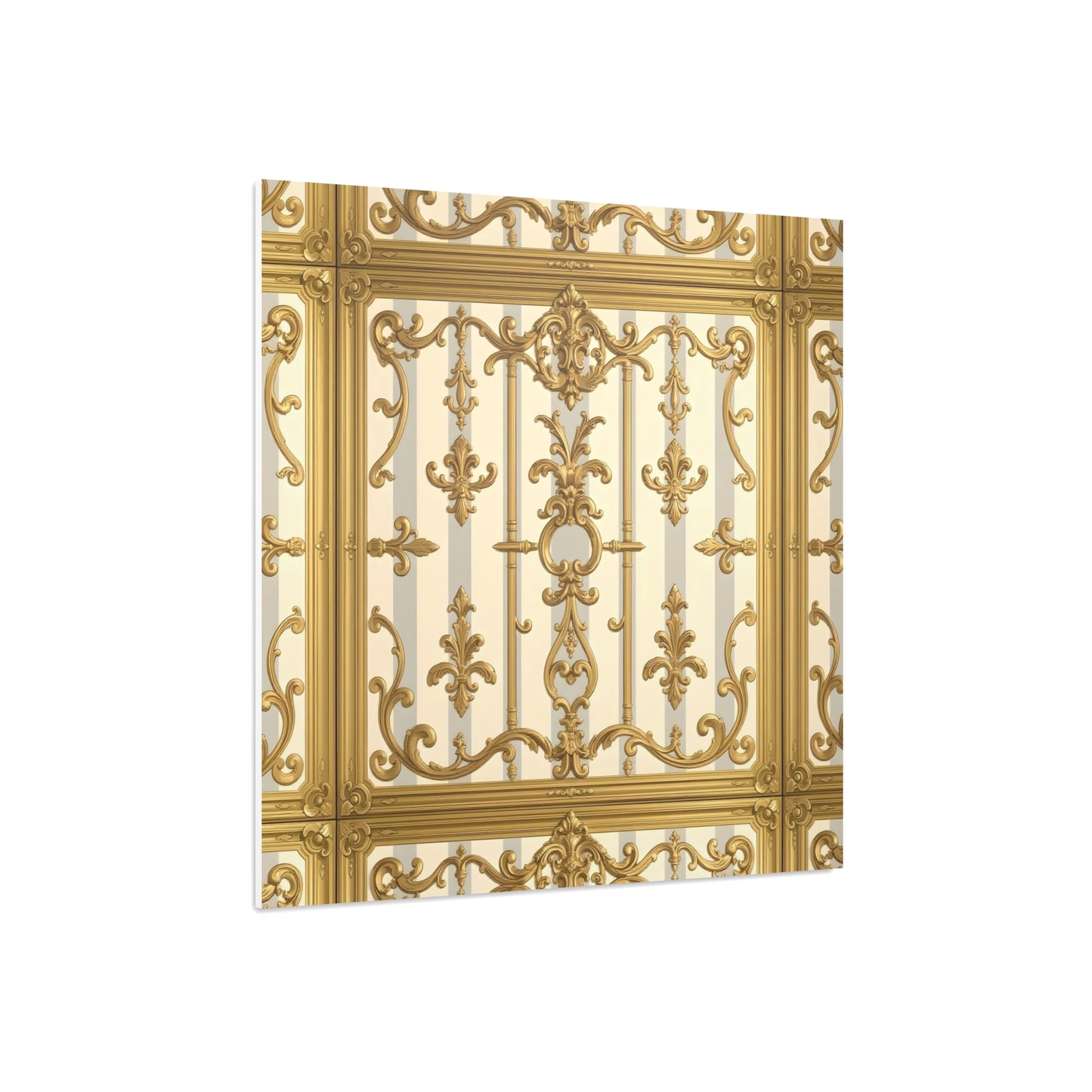 Elegant Ornate Foam Board Art - Luxury Wall Décor, Home Decoration, Versatile Display Board - Matte Gray & Cream Striped Gold Baroque