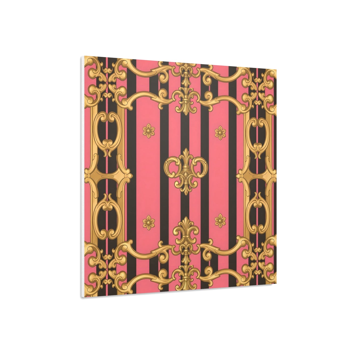 Elegant Decorative Foam Board - Chic Wall Decor, Glam Home Art, Stylish Backdrop, Gift for Her - Pink & Black Striped Gold Baroque