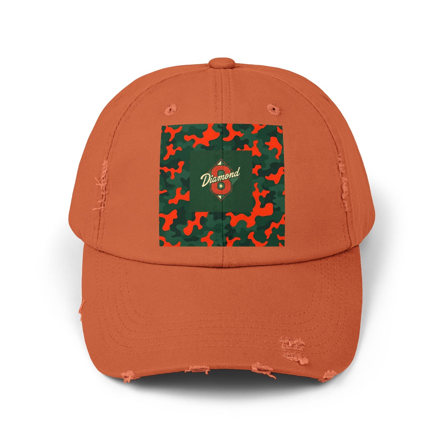 Trendy Distressed Cap - Casual Streetwear Accessory, Perfect for Outdoor Adventures, Gifts, Everyday Style - Green & Orange Camo Diamon 8
