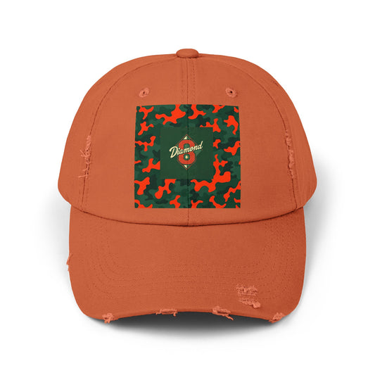 Trendy Distressed Cap - Casual Streetwear Accessory, Perfect for Outdoor Adventures, Gifts, Everyday Style - Green & Orange Camo Diamon 8
