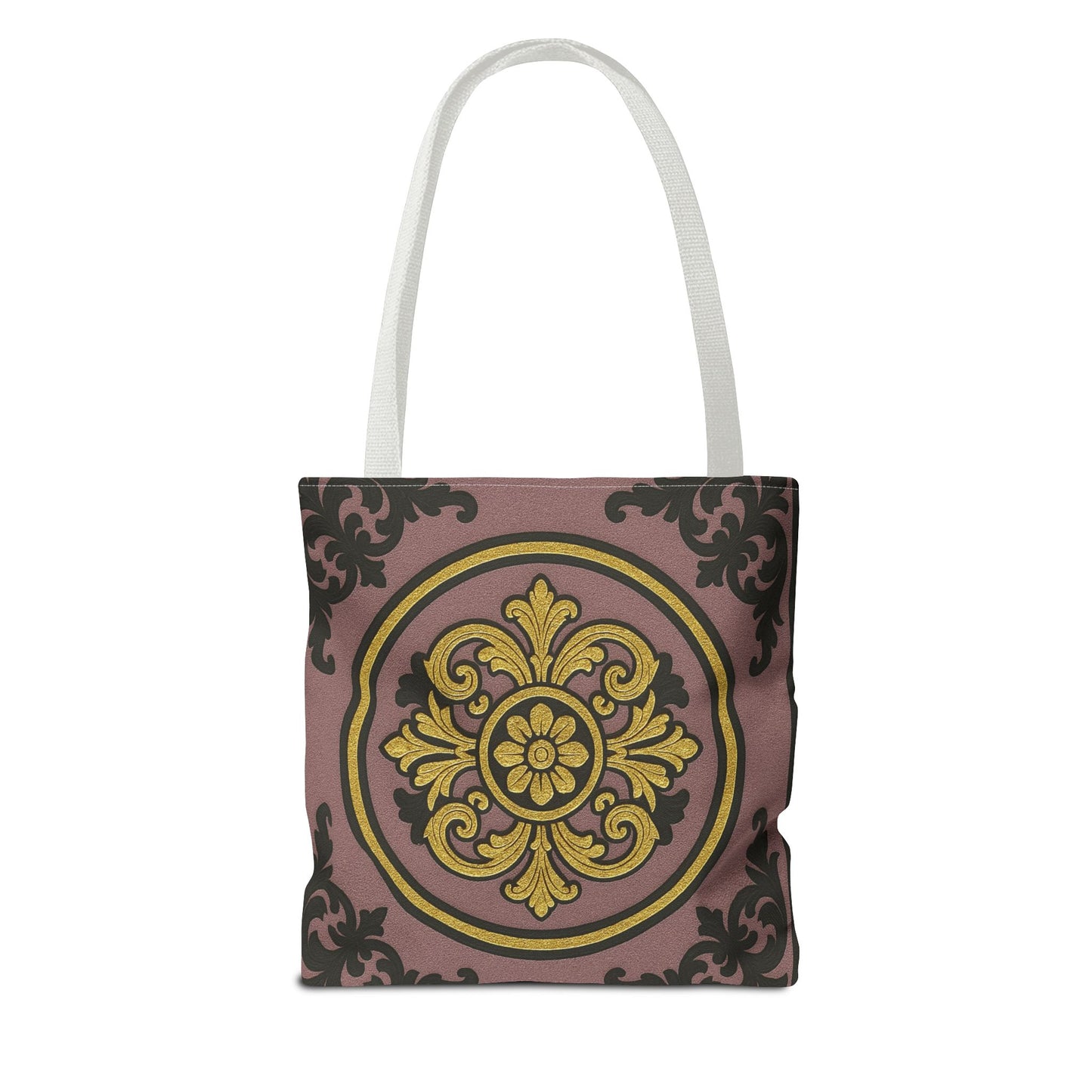 Elegant Gilded Mauve With Gold-Black Baroque Print Tote Bag, Reusable Shopping Tote, Gift for Her, Weekend Bag, Eco-Friendly Handbag