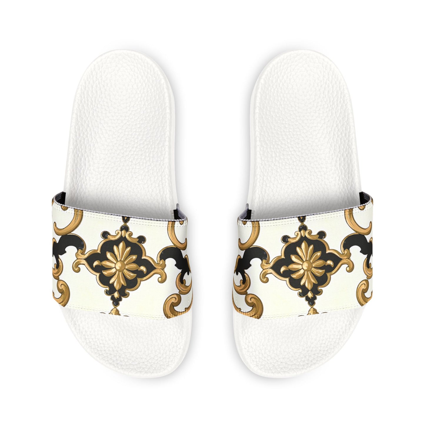 Chic Women's Removable-Strap Sandals | Casual Sliders, Summer Footwear, Stylish Slide Sandals, Trendy Beachwear - Black & Gold Rococo