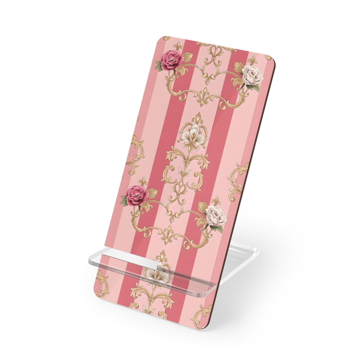 Elegant Floral Motif Smartphone Display Stand - Pink Striped Roses & Damask - Decorative Mobile Holder