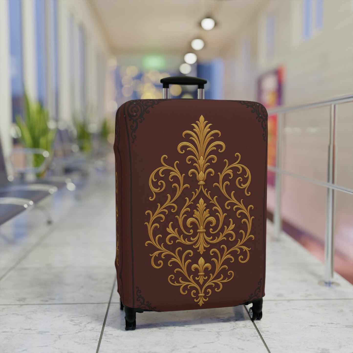 Dusk Burgundy-Black & Gold Baroque Luggage Cover – Burgundy Decorative Travel Protector