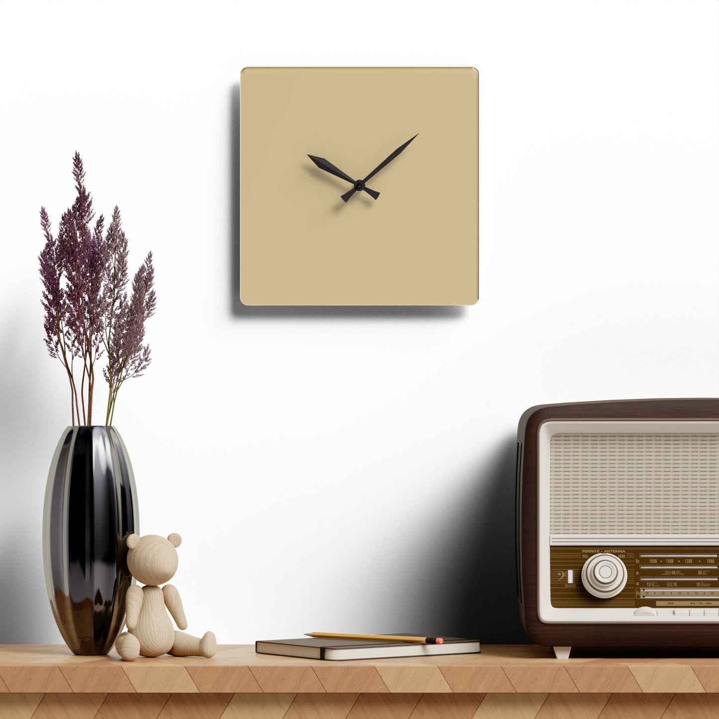 Vanilla Wheat Modern Minimalist Acrylic Wall Clock, Stylish Home Decor, Office Wall Art, Unique Gift for Housewarming, Boho Living Room Accent