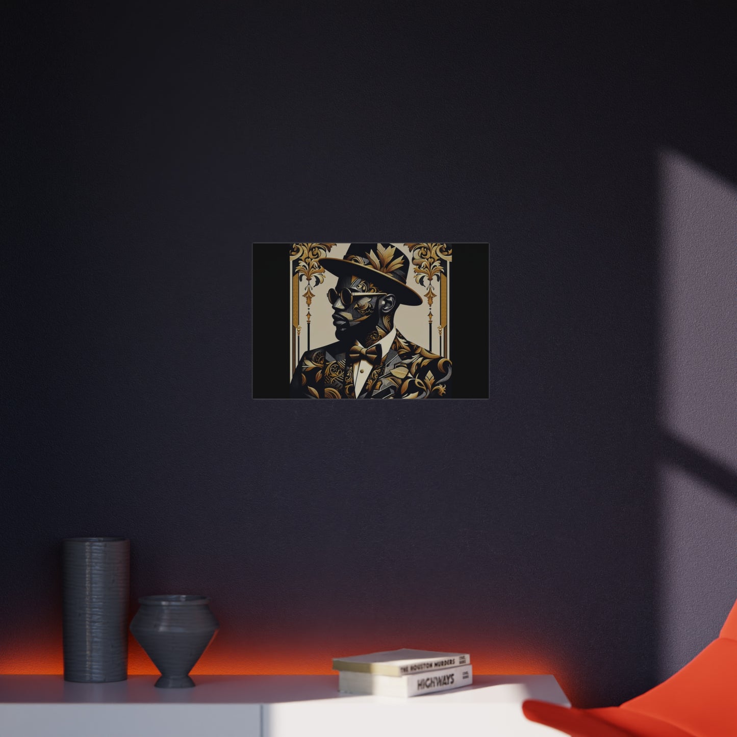 Stylish Foam Board Art, Elegant Wall Decor, Home Office Decoration, Modern Portraits, Unique Gifts for Art Lovers - Damask Man in Black & Gold