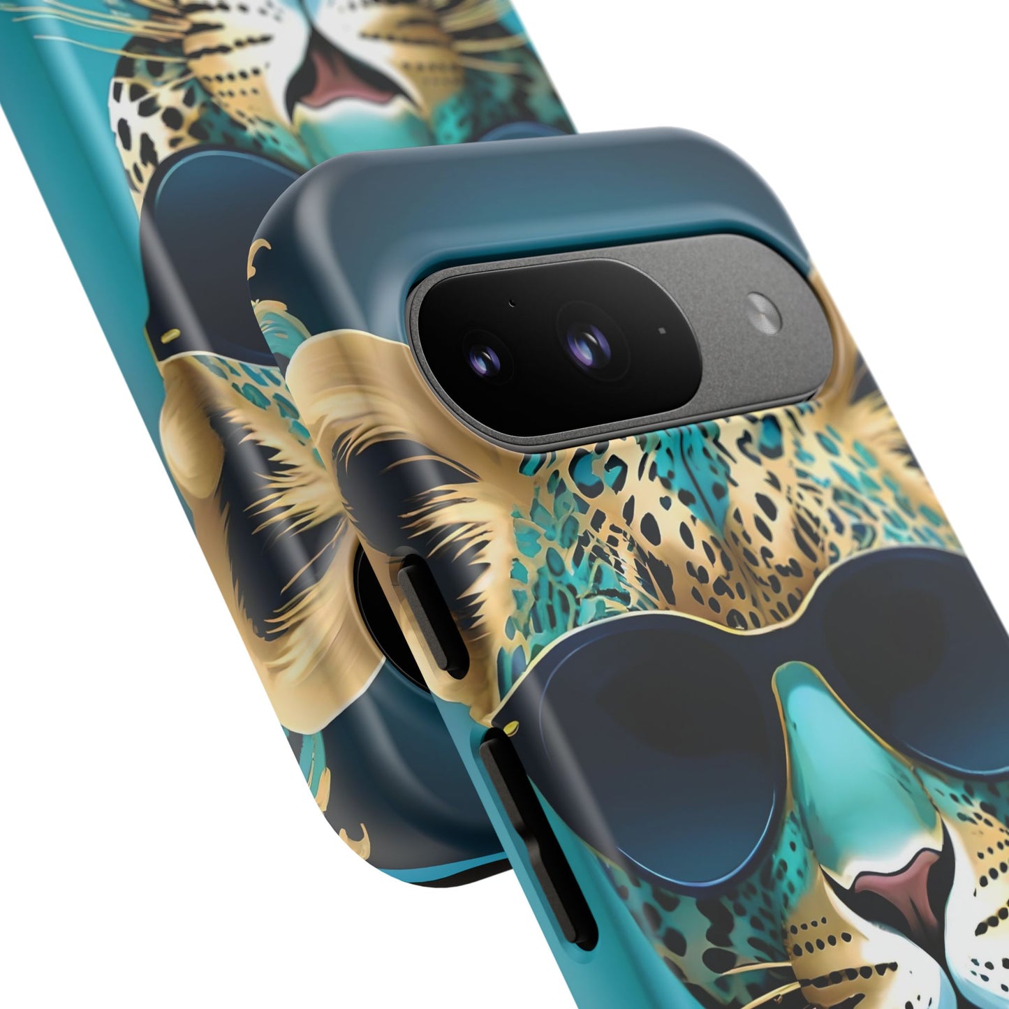 Phone Case - Aqua & Gold Leopard In Sunglasses Design