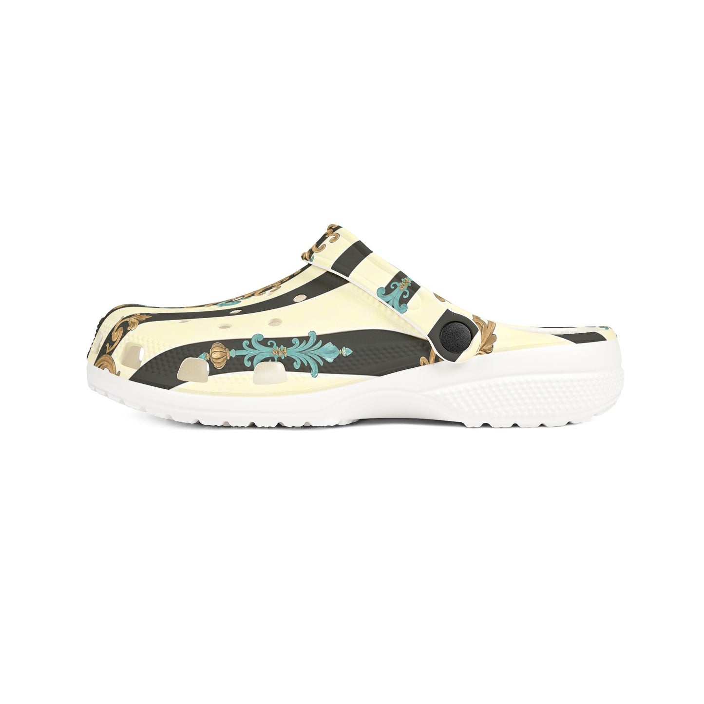 Stylish Floral EVA Foam Clogs – Comfortable & Durable Outdoor Footwear, Slip-On Comfort - Black Striped Turquoise & Black Rococo