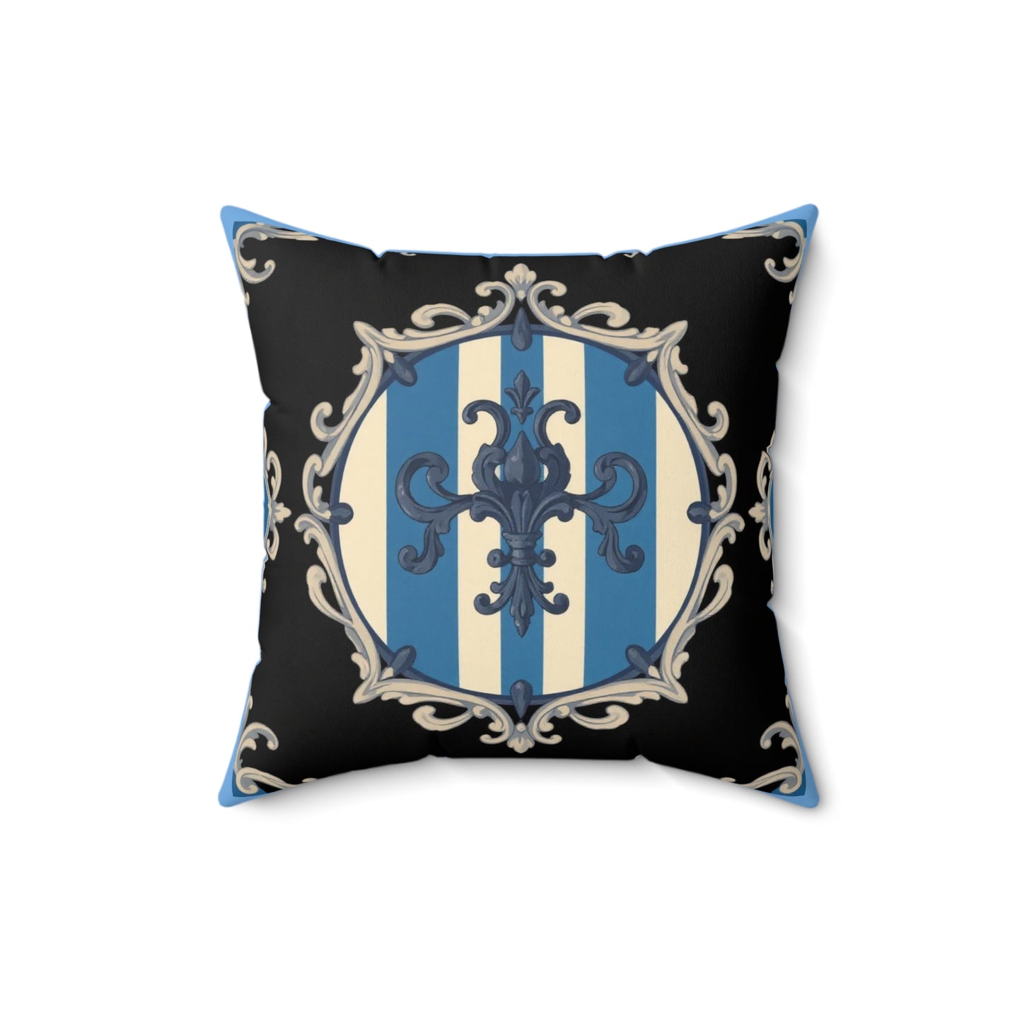 Blue & Alabaster Striped Baroque Decorative Pillow with Ornate Design, Home Decor Accent, Sofa Cushion, Nautical or Mediterranean Style
