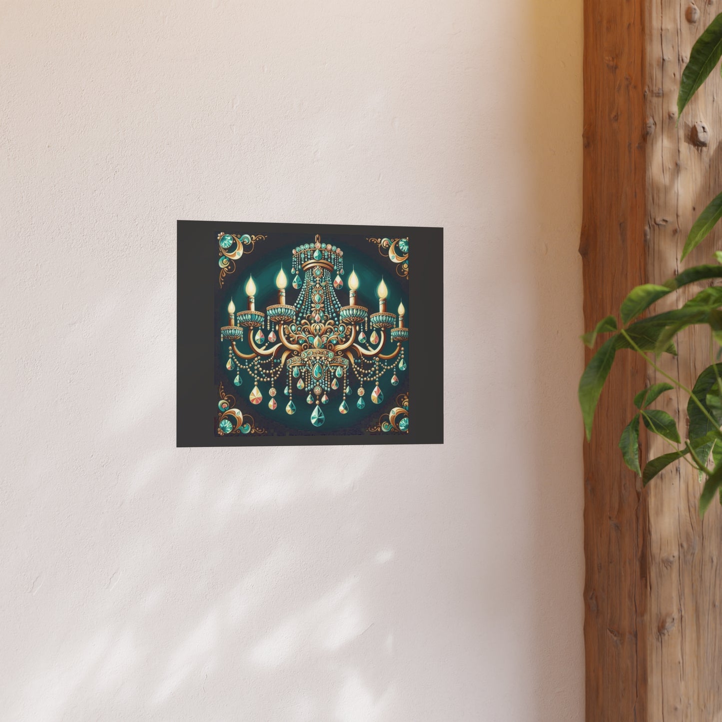 Elegant Chandelier Poster - Luxurious Wall Art for Home Décor - Teal Jeweled Chandelier