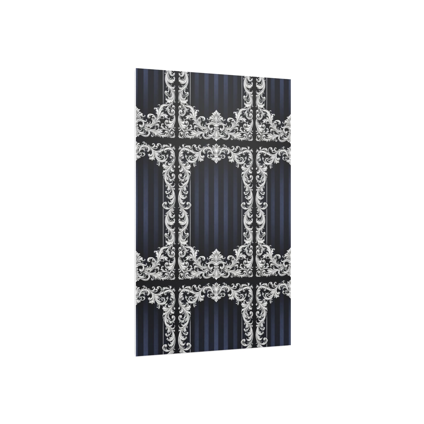Navy Stripes & Baroque Foam Board Backdrop — Ornate Silver Scroll Panel
