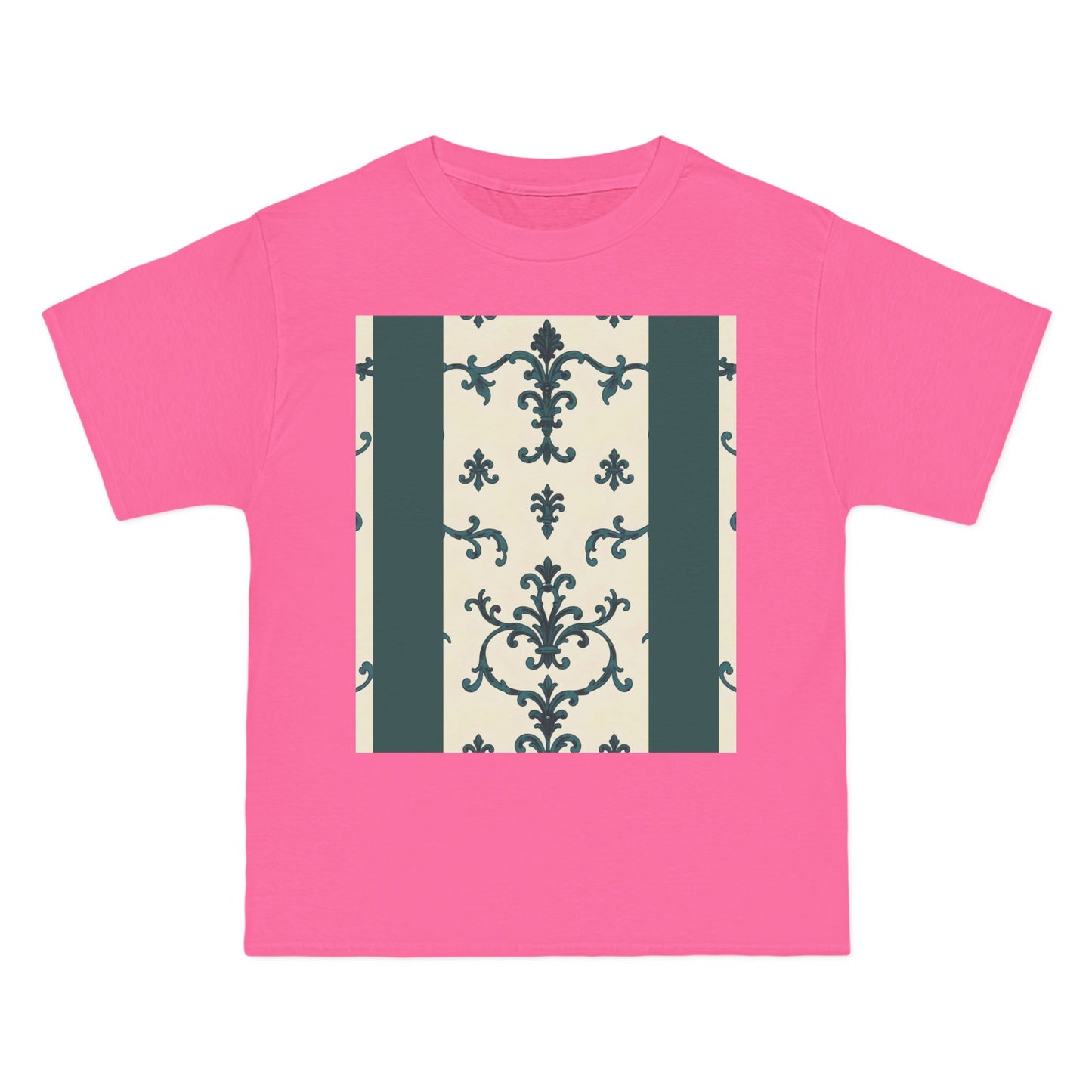 Vintage-Inspired Short-Sleeve T-Shirt, Casual Wear, Graphic Tee, Summer Outfit, Gift for Friends, Retro Design - Teal Striped Rococo