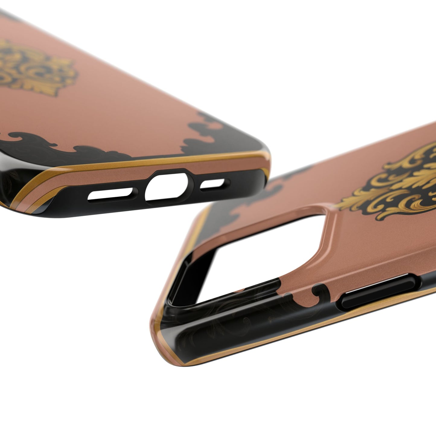 Mauve & Black-Gold Baroque Tough Phone Case — Ornate Protective iPhone Cover