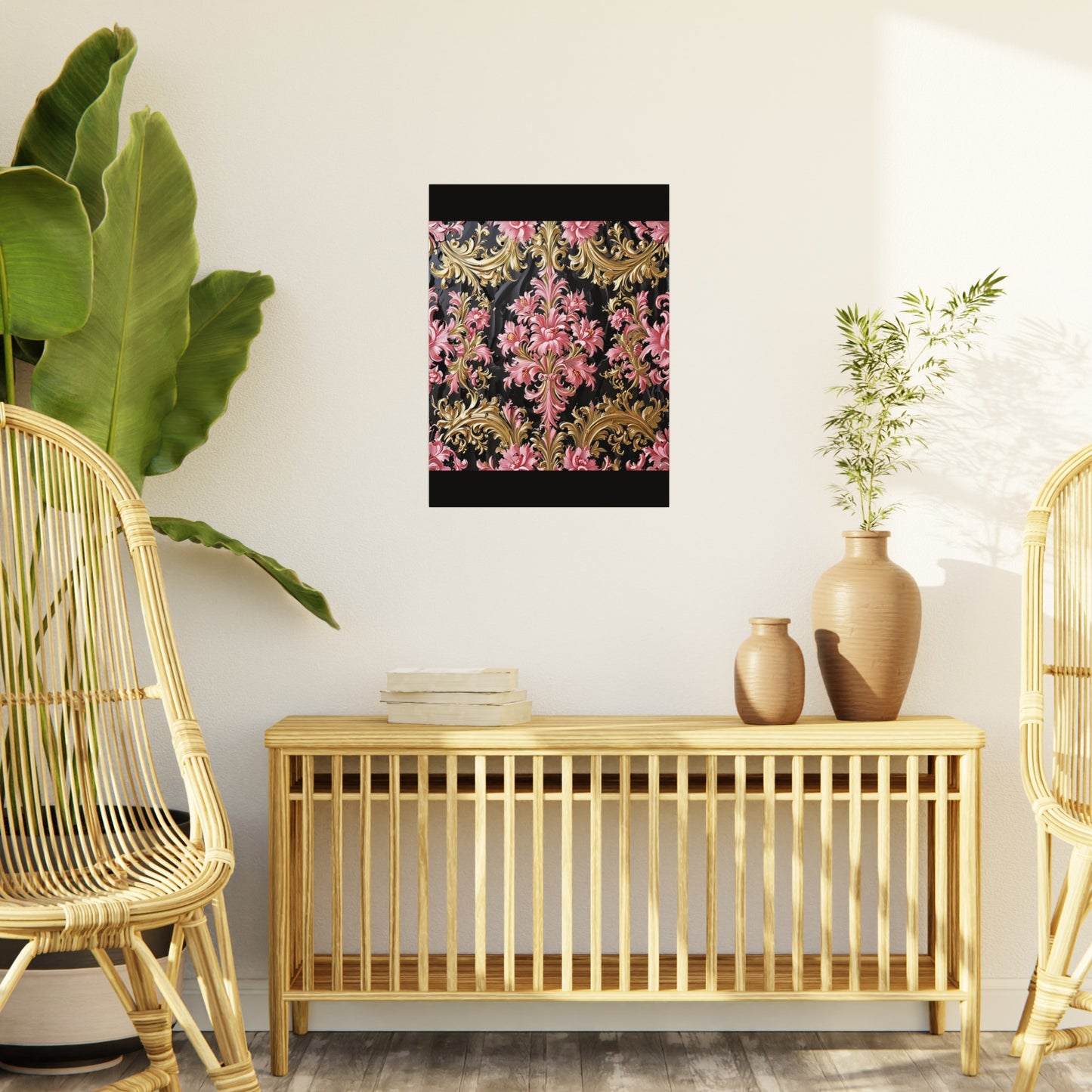 Elegant Floral Foam Board | Decorative Wall Art, Home Decor, Wedding Decor, Party Backdrop - Black & Pink Oil Painting Style Rococo