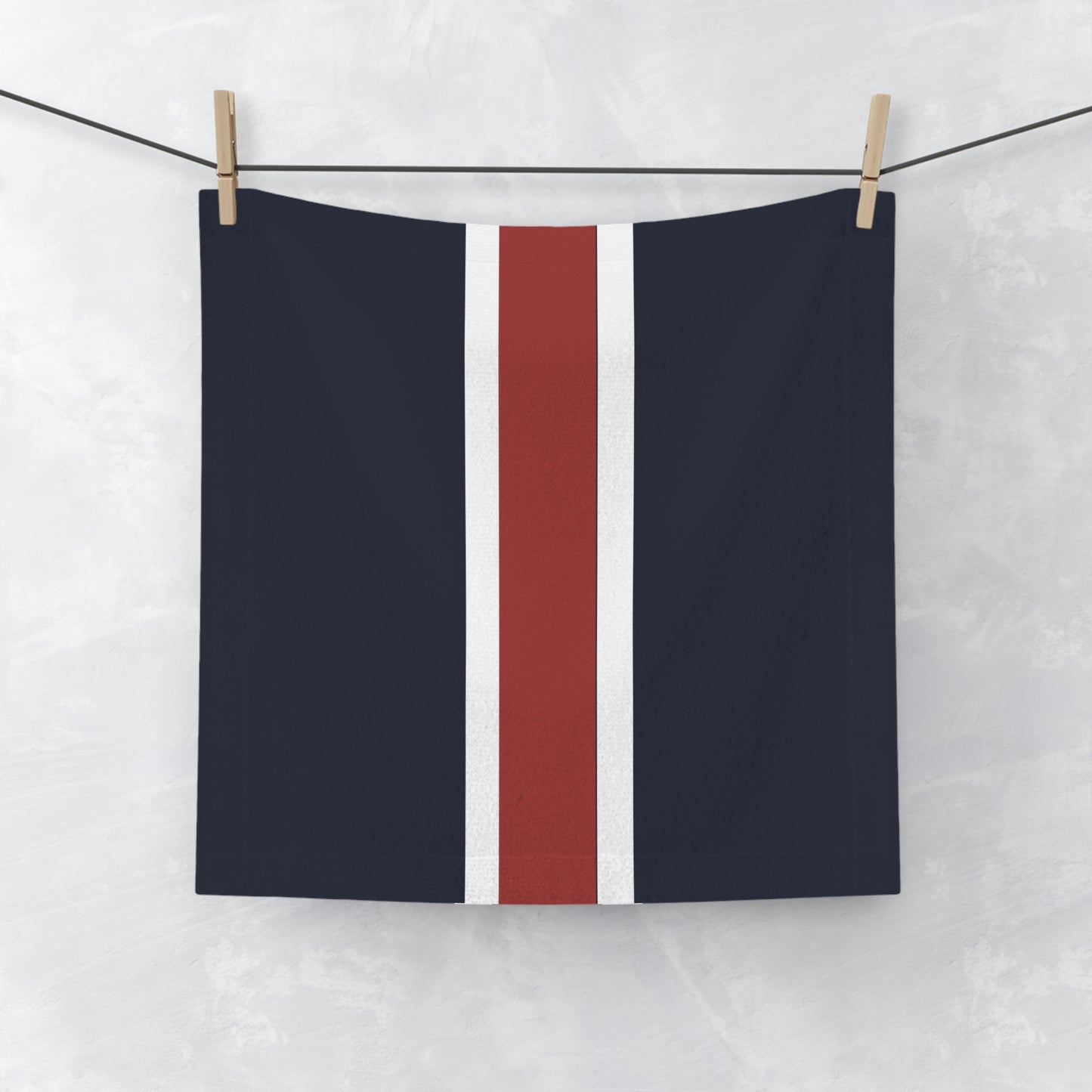 Lunar Midnight & Red-White Striped Chic Face Towel, Stylish Bathroom Decor, Gift for Home, Spa Day Essential, Elegant Must-Have Towel