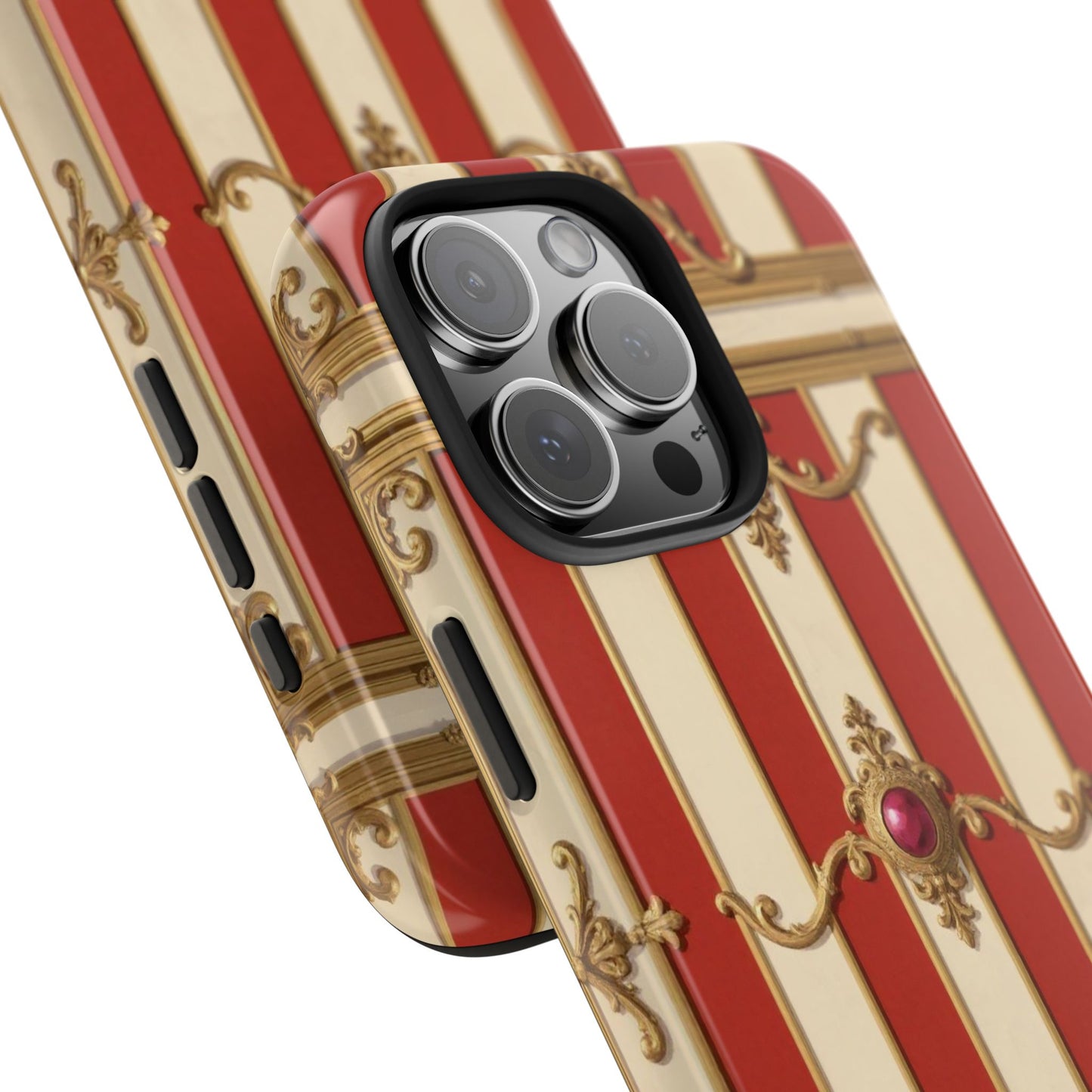 Elegant Alabaster & Dusk Orange Striped Baroque Tough Phone Case - Stylish Protection for Your Device