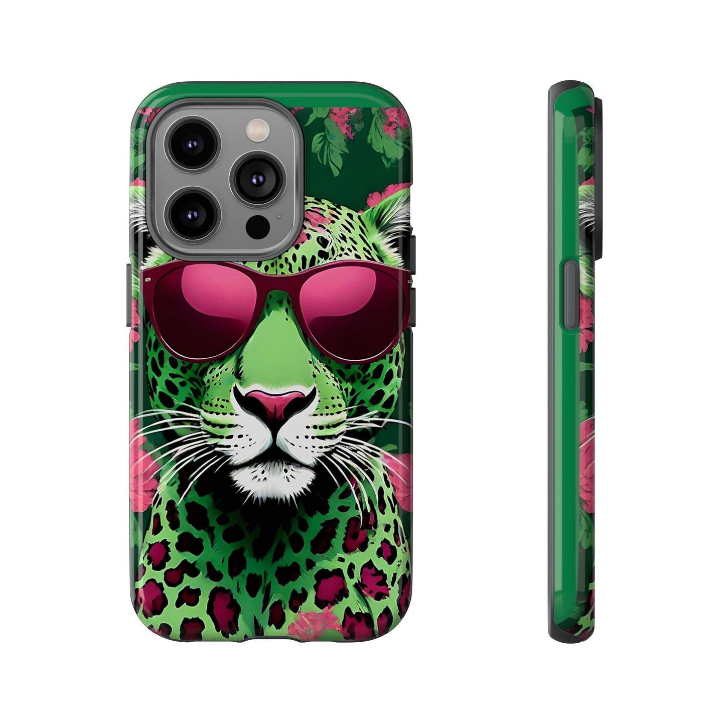 Phone Case - Lime Green & Burgundy Leopard In Sunglasses Design