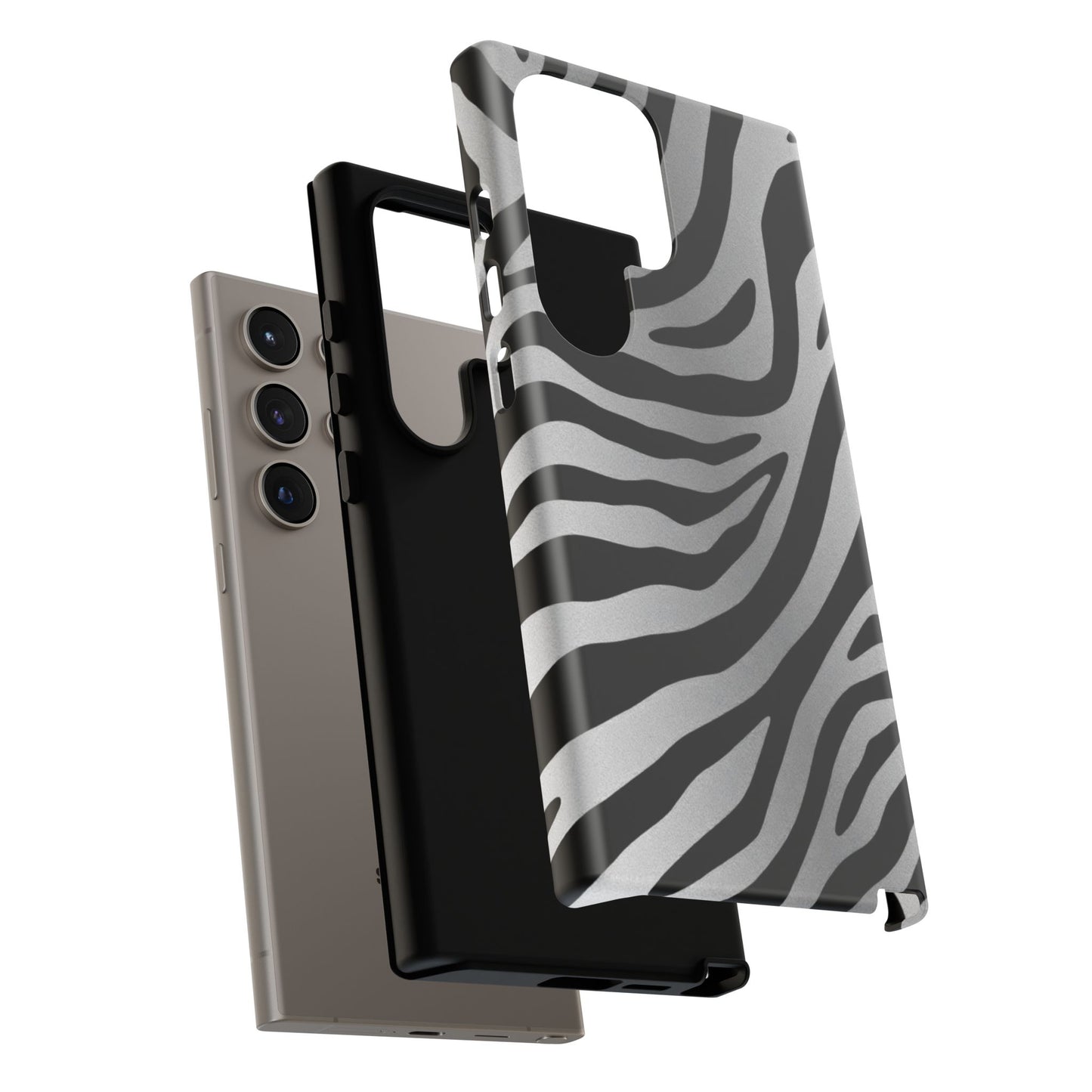 Zebra Print Tough Phone Case - Silver