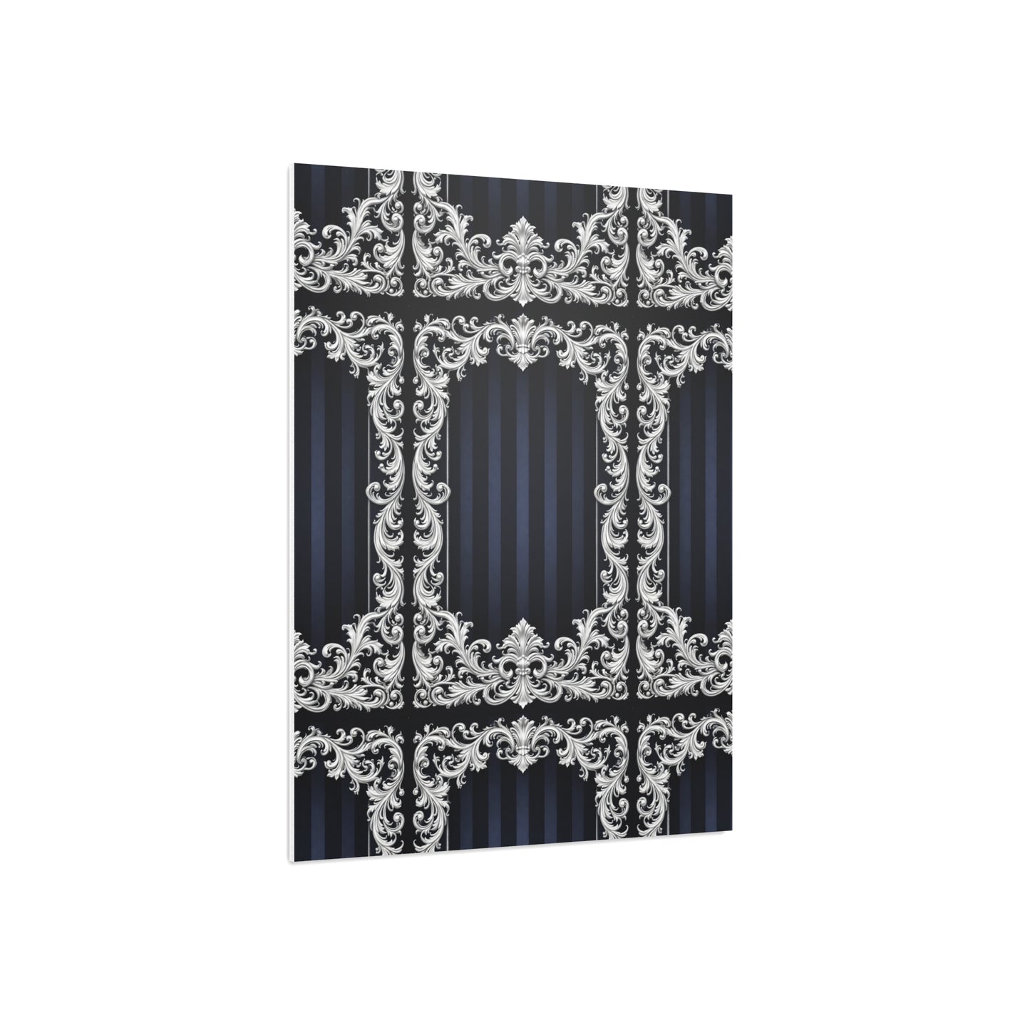 Navy Stripes & Baroque Foam Board Backdrop — Ornate Silver Scroll Panel