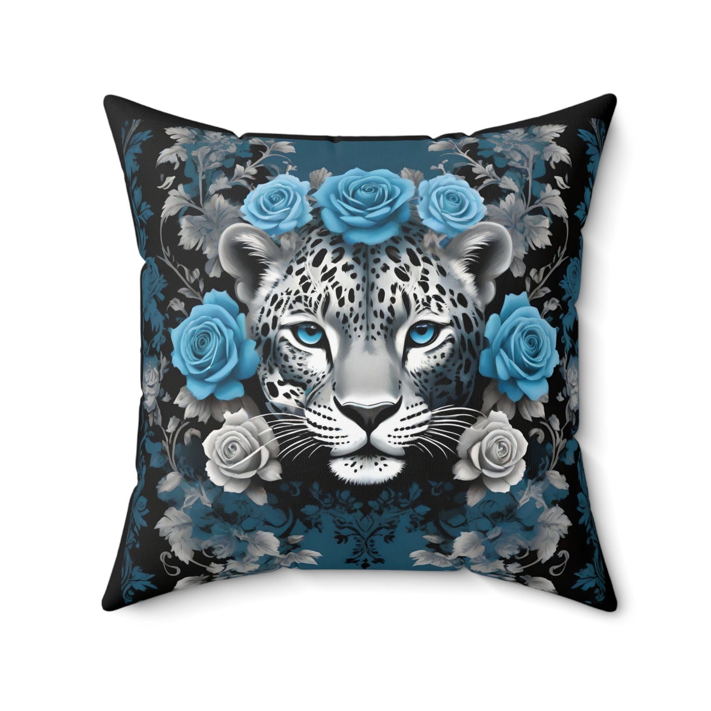Exotic Elegance Leopard Floral Throw Pillow - Silver Leopard