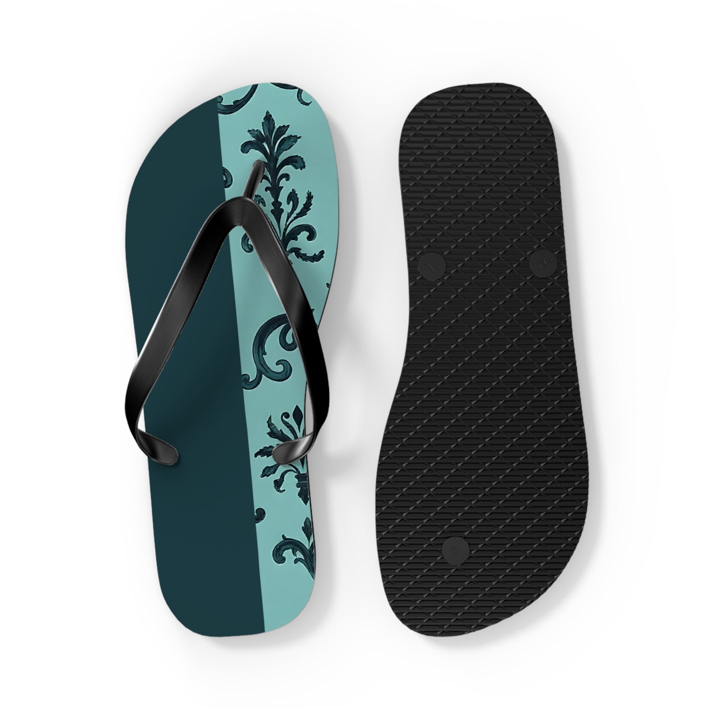Chic Vintage-Inspired Flip Flops | Summer Footwear, Beach Essentials, Stylish Sandals, Vacation Ready, Gift for Her - Teal Striped Rococo