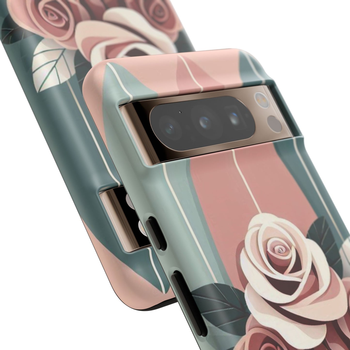 Phone Case - Burgundy, Matte Mauve & Teal Surfboard & Roses Design