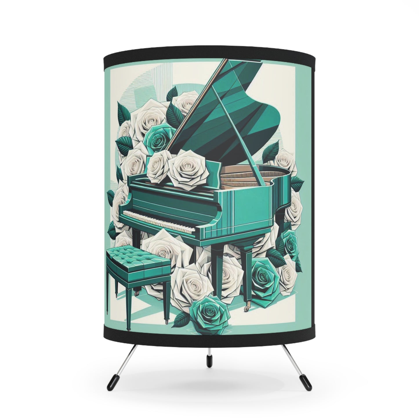 Elegant Piano Rose Tripod Lamp - High-Res Printed Shade - Aqua