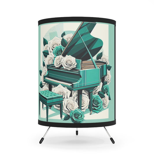 Elegant Piano Rose Tripod Lamp - High-Res Printed Shade - Aqua