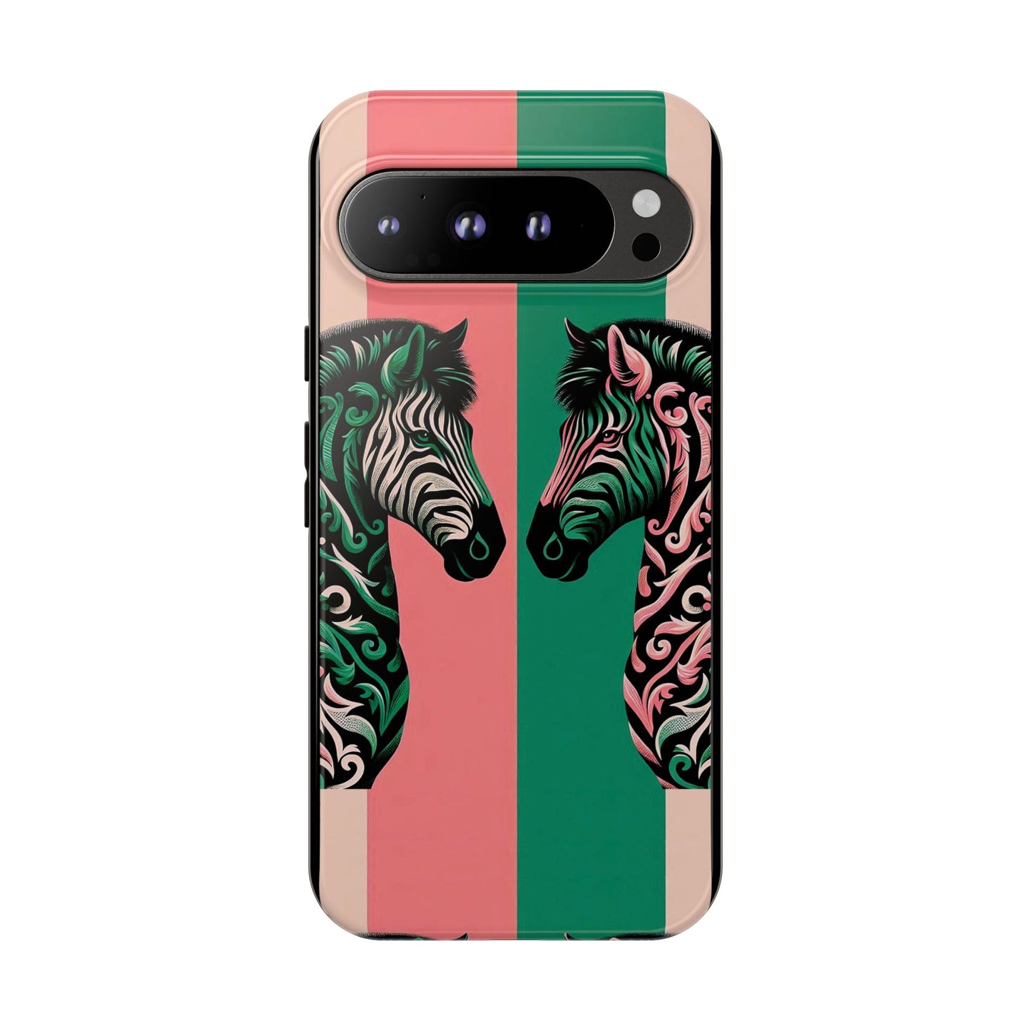 Phone Case - Elegant Pink & Green Zebra Damask Design