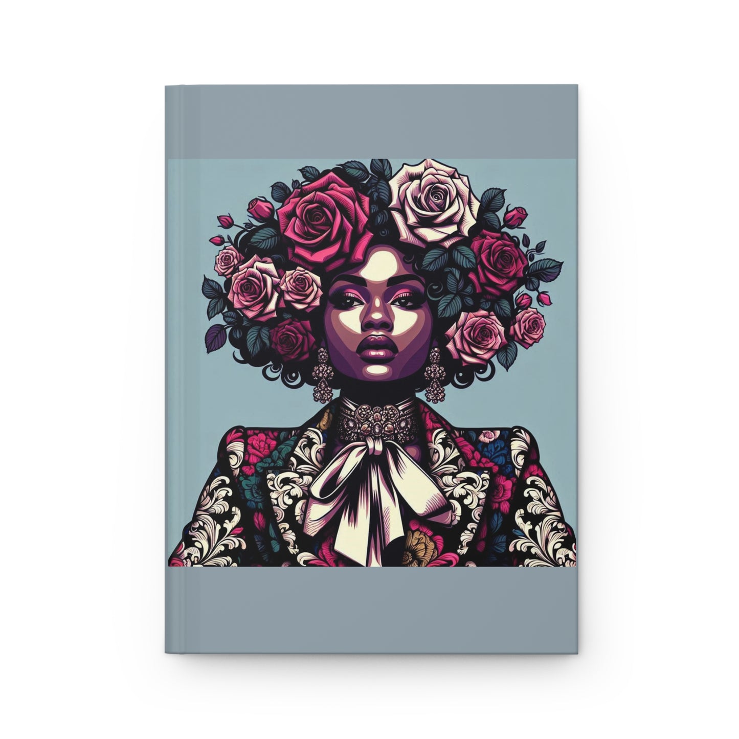 Elegant Hardcover Journal - Stylish Writing Notebook - Lady In Damask Suit & Roses Design