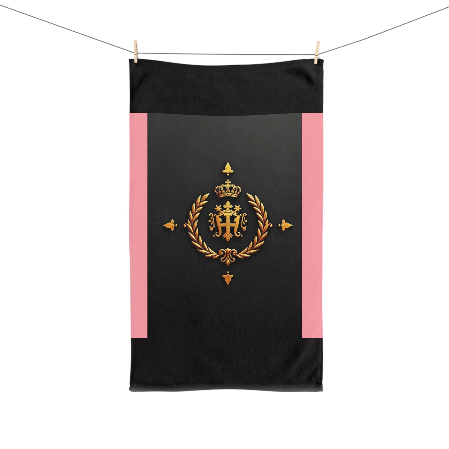 Elegant Monogrammed Hand Towel for Home Decor, Bathroom Accessory, Gift Idea, Luxury Towel, Housewarming Present - Pink Striped Gold Crest