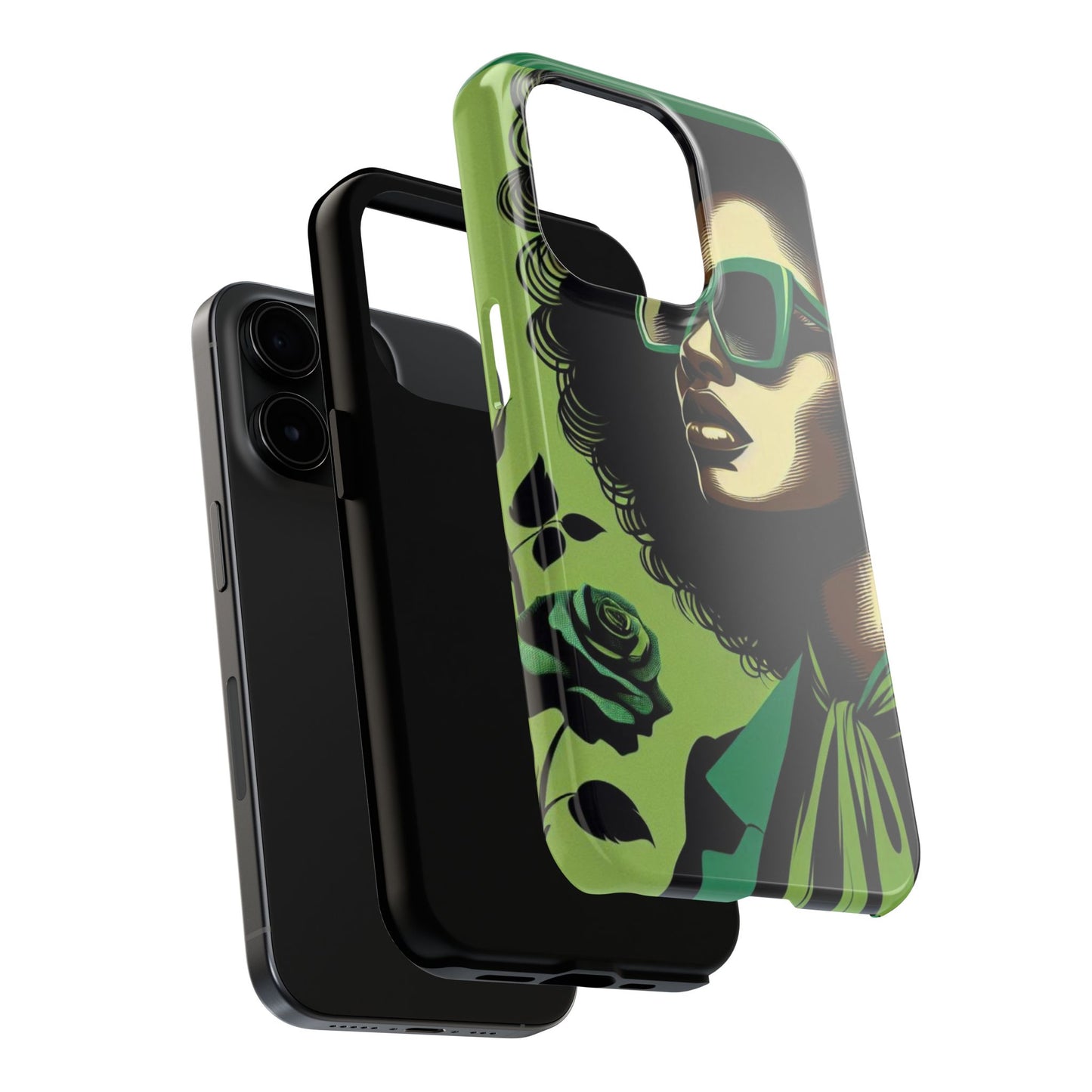 Chic Tough Phone Case | Artistic Green & Black Design | Phone Protection, Gift for Her, Stylish Accessory, Trendy Tech - Lady in Green