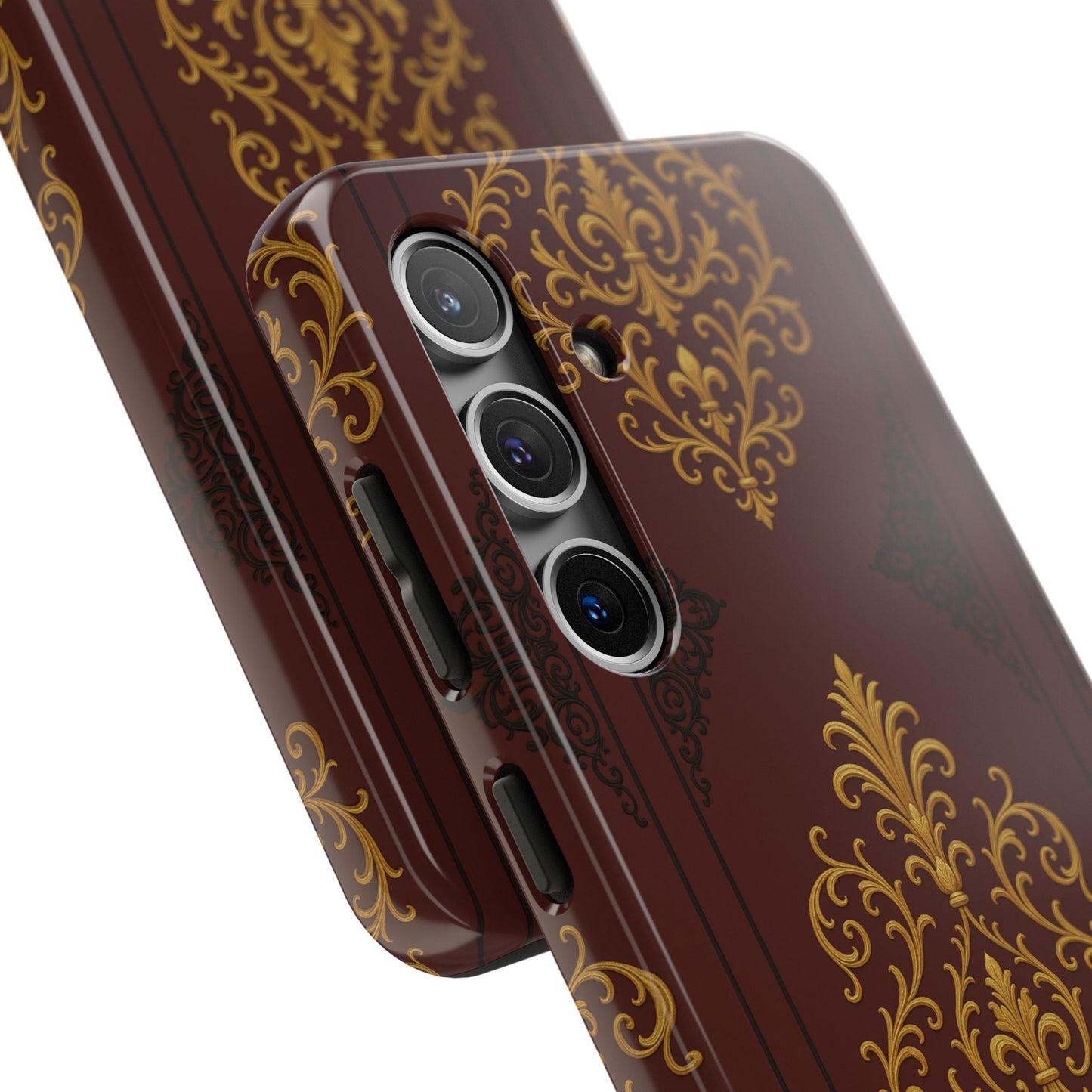 Dusk Burgundy-Black & Gold Baroque Tough Phone Case — Ornate Gold Baroque on Burgundy