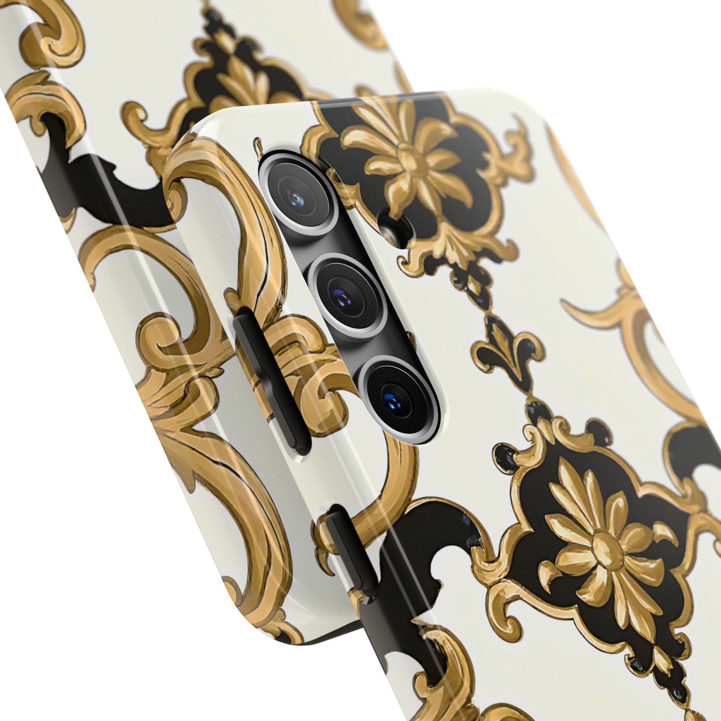 Elegant Floral Tough Phone Cases, Durable Phone Cover, Stylish Phone Accessories, Gift for Her, Chic Phone Cases - Black & Gold Rococo