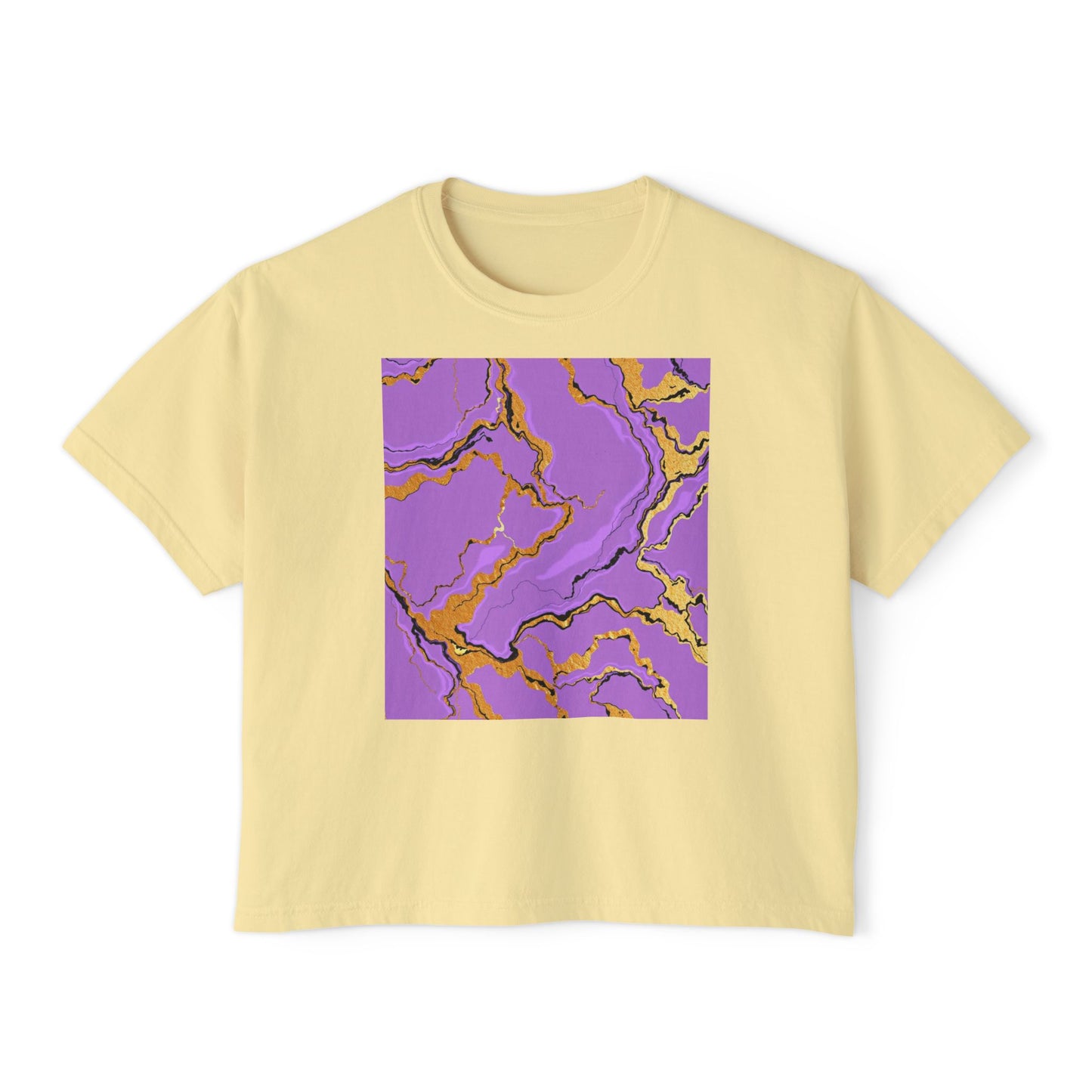 Chic Women's Boxy Tee with Purple Marble Design, Casual Top, Summer Fashion, Gift for Her, Trendy Graphic Tee