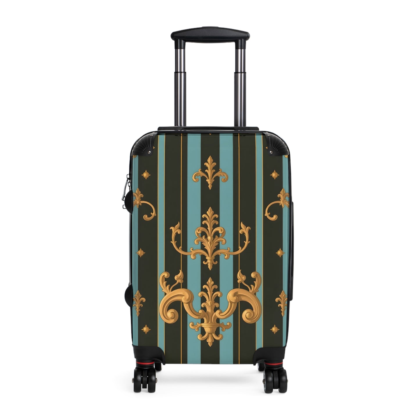 Elegant Vintage Striped Suitcase, Travel Luggage, Stylish Travel Gear, Unique Gift for Travelers, Sturdy Cabin Bag - Black & Turquoise Striped Baroque