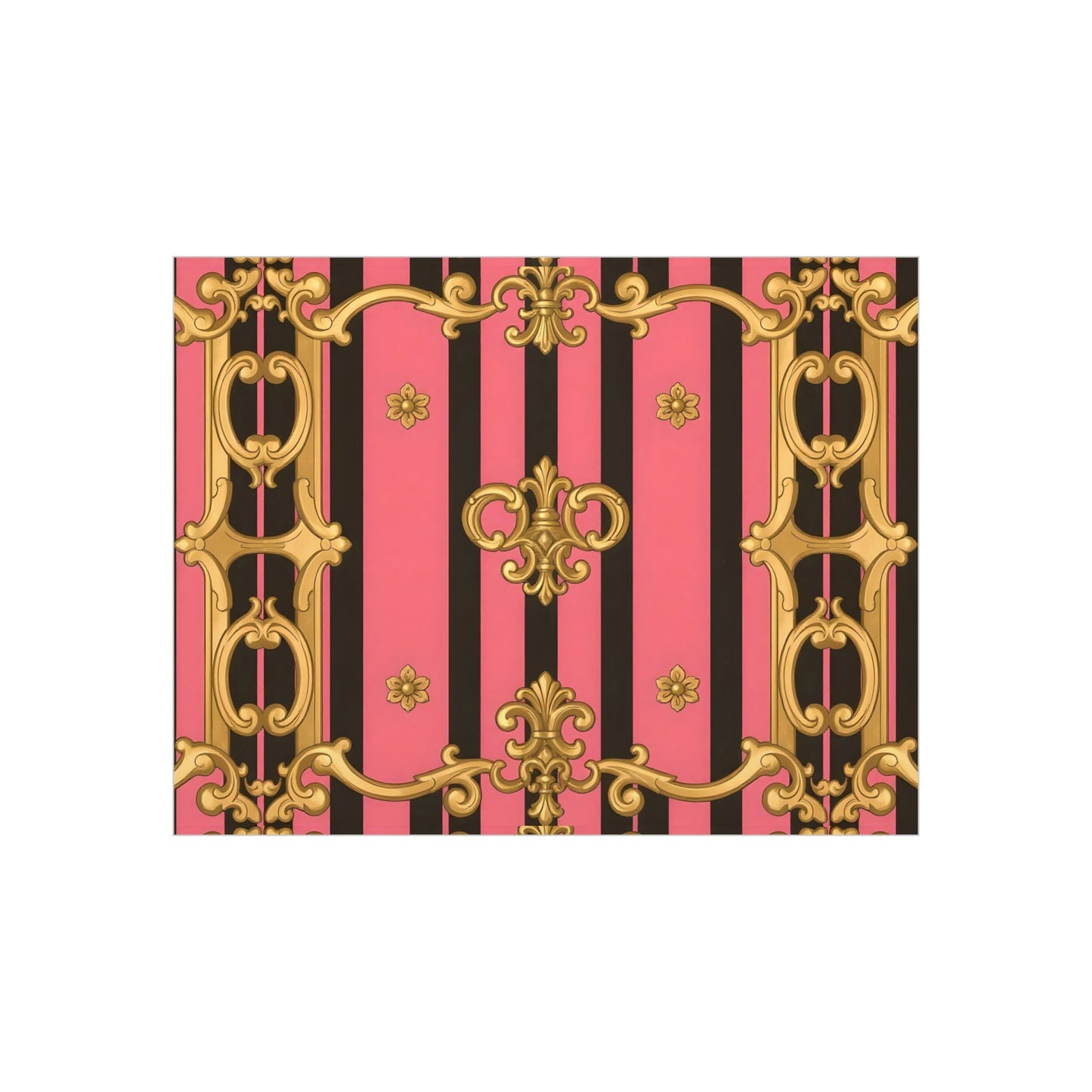 Elegant Decorative Foam Board - Chic Wall Decor, Glam Home Art, Stylish Backdrop, Gift for Her - Pink & Black Striped Gold Baroque