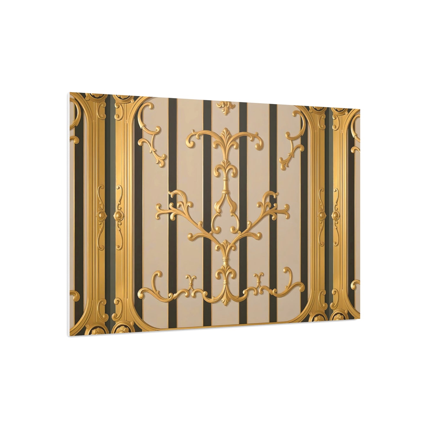 Ornate Foam Board Wall Art, Elegant Home Decor, Decorative Foam Panel, Gift for Homeowners, Wedding Decor Ideas - Beige Striped Gold Rococo